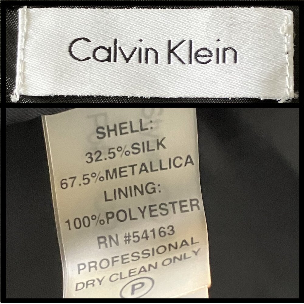 Calvin Klein Silk Blend Gunmetal Metallic Party Dress. L/XL Babydoll Cocktail - Picture 11 of 12